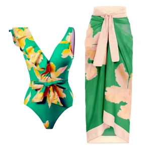 Traje de Baño y Pareo Estampado